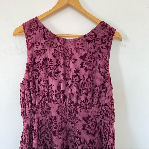Free People Burgundy Metallic Velvet Burnout Flared Baby Doll Dress - Picture 7 of 7